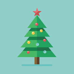Minimalist christmas pine tree illustration with festive colors and clean design
