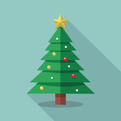 Minimalist christmas pine tree illustration with festive colors and classic typography