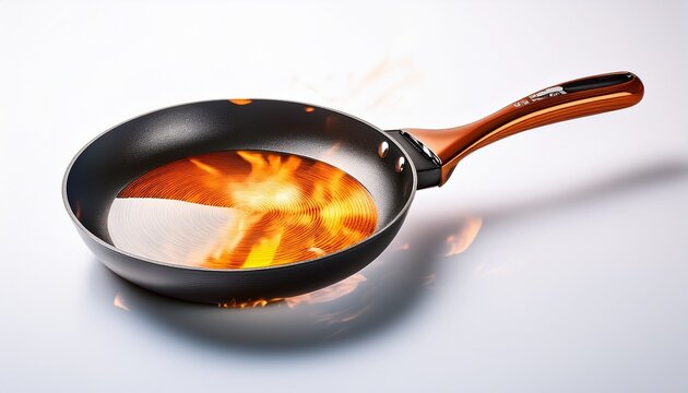 sizzling culinary canvas a frying pans handle on white or white background