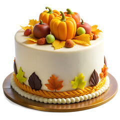 Autumn Harvest Thanksgiving Cake Isolated on Transparent Background