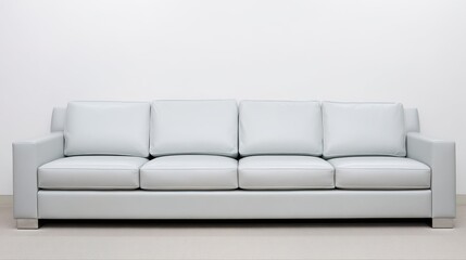 Obraz premium residential. A modern gray sofa against a white wall, embodying contemporary interior design and comfort. real-estate listings.