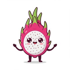 Fototapeta premium Dragon fruit mascot illustration on white background. Cute, exotic, and playful character design, perfect for tropical food branding, healthy lifestyle, and cartoon concepts.