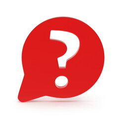 Red speech bubble with a white question mark
