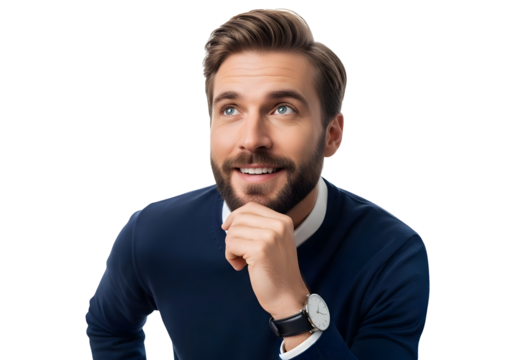 Thinking Man Portrait Handsome Businessman Contemplating Future with Positive Outlook Success Strategy Innovation Inspiration Achievement Creative Design