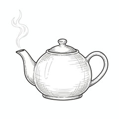 Elegant hand-drawn illustration of a classic teapot with visible steam, evoking feelings of warmth, comfort, and traditional hot beverage enjoyment in a vintage sketch style