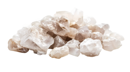 A cluster of white crystals sits Isolated transparent on white background
