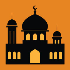 Minimalist islamic mosque silhouette featuring a prominent dome and tall minaret perfect for architectural or cultural designs