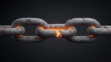Fototapeta premium Broken Chain Links with Glowing Cracks Symbolizing Weakness and Failure in Connection, Strong Visual Metaphor for Fragility and Breakage in Relationships