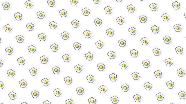 Fried egg pattern loop animation : Seamless food-themed motion background with fried egg designs on backdrop