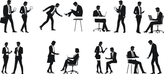 Business people teamwork communication office discussion, corporate professionals meeting collaboration workplace illustration, cad drawing flat vector illustration