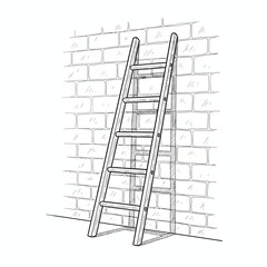 Hand-drawn sketch of a sturdy wooden ladder against a textured brick wall, embodying ascent, progress, and essential tools for construction and home improvement projects