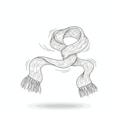 Hand-drawn detailed line art of a stylish and comfortable scarf, perfect for seasonal designs, winter fashion concepts, or as a decorative element in various projects