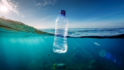 a plastic bottle floating above sea level pollution of the sea