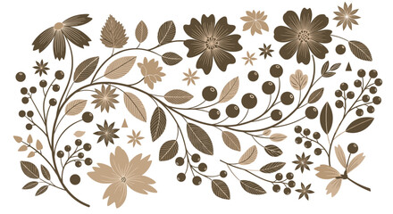 An autumnal floral illustration featuring botanical elements in earthy tones.