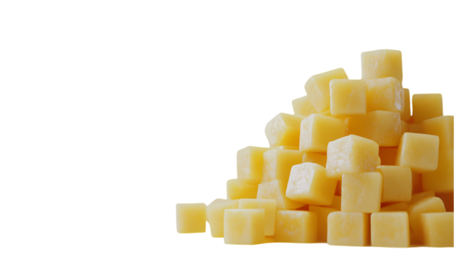 Pile of pineapple cube on white background