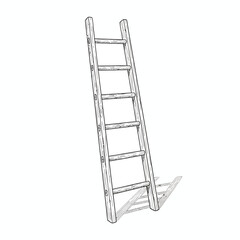 Hand-drawn sketch of a traditional wooden ladder leaning, symbolizing progress, personal growth, and the path to achievement, rendered with a subtle shadow effect