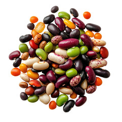 Heap of mixed dried beans and lentils isolated on transparent background