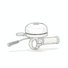 Hand-drawn sketch of a vintage bicycle bell on a handlebar. Isolated line art illustration of a classic bike accessory for safety and signaling