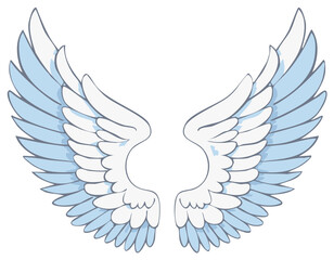 Fototapeta premium Soft blue and white angel wings spread wide in a symmetrical display