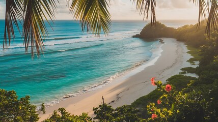 Serene Tropical Beach Paradise With Lush Greenery And Crystal Clear Ocean Waters, ai-generated