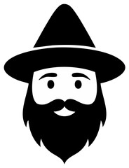 Bearded wizard or gnome character face with a pointed hat vector icon