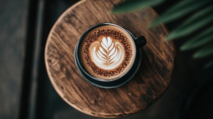 Latte art, coffee shop, table, cocoa, tropics, overhead, menu, beverage