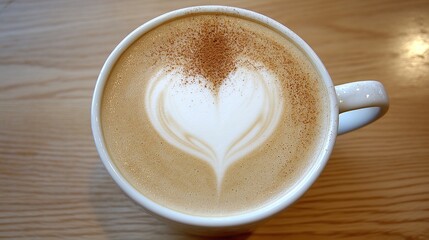 Cafe Latte Heart Art, Wooden Table, Cozy Background, Menu