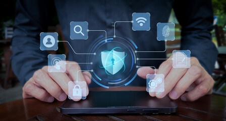 Cybersecurity Interface with Digital Protection Icons