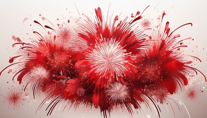red fireworks exploding with white background