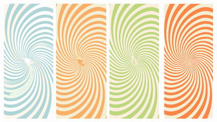 Four vertical swirl backgrounds in pastel blue orange and green colors