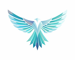 Abstract geometric blue bird with wings spread wide