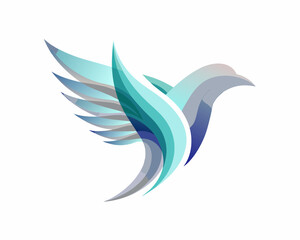 Abstract geometric bird with flowing wings in cool blue and grey tones