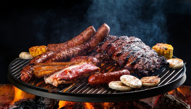 argentine charcoal roast with meat ribs chorizo pork and chinchulines