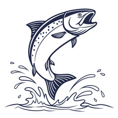 Dynamic salmon leaps from water with splashing waves, capturing the thrill of sport fishing and wild aquatic life.