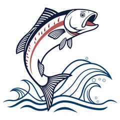Dynamic salmon leaps from cresting waves, a powerful symbol of nature's vitality and the thrill of the catch.