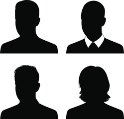 Silhouette head profiles, male and female avatars, business people vector, professional portrait design, identity icons, CAD drawing flat vector illustration