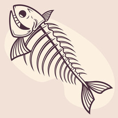Whimsical cartoon fish skeleton smiling with playful charm perfect for quirky designs and fun projects