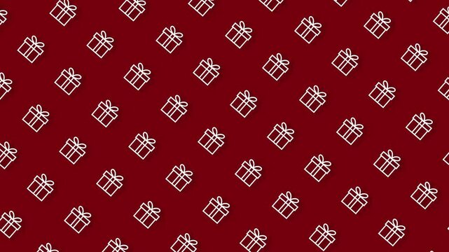 Gift box pattern loop animation : Seamless festive Christmas-themed motion background with present design on red backdrop