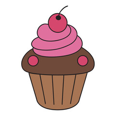 Cupcake with pink frosting and cherry
