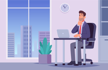 Thoughtful businessman thinking in modern office vector