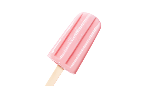 Pink popsicle with wooden stick Isolated transparent on white background