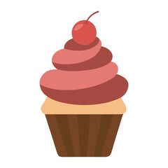 Delicious cupcake with red frosting and cherry