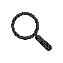 Magnifying glass icon with black dots isolated on transparent background