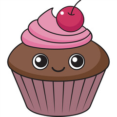 Adorable chocolate cupcake with cherry