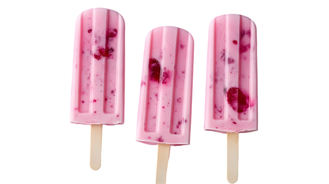 Pink popsicle with wooden stick Isolated transparent on white background
