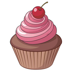 Cupcake with pink frosting and cherry
