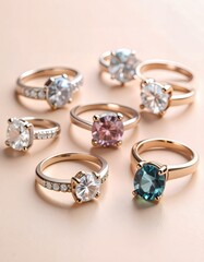 Luxury Rose Gold Engagement Rings: Assortment of Diamond and Gemstone Solitaire Settings