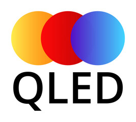 Qled logo with cmy color circles: vibrant technology symbol in red and blue.