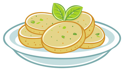 Cartoonish vegetable patties on a plate, garnished with green basil leaves