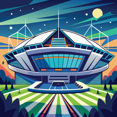 Futuristic stadium architecture design with modern geometric shapes and vibrant color accents